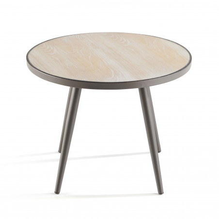 Table basse ronde avec plateau imitation bois  Ø 45 cm