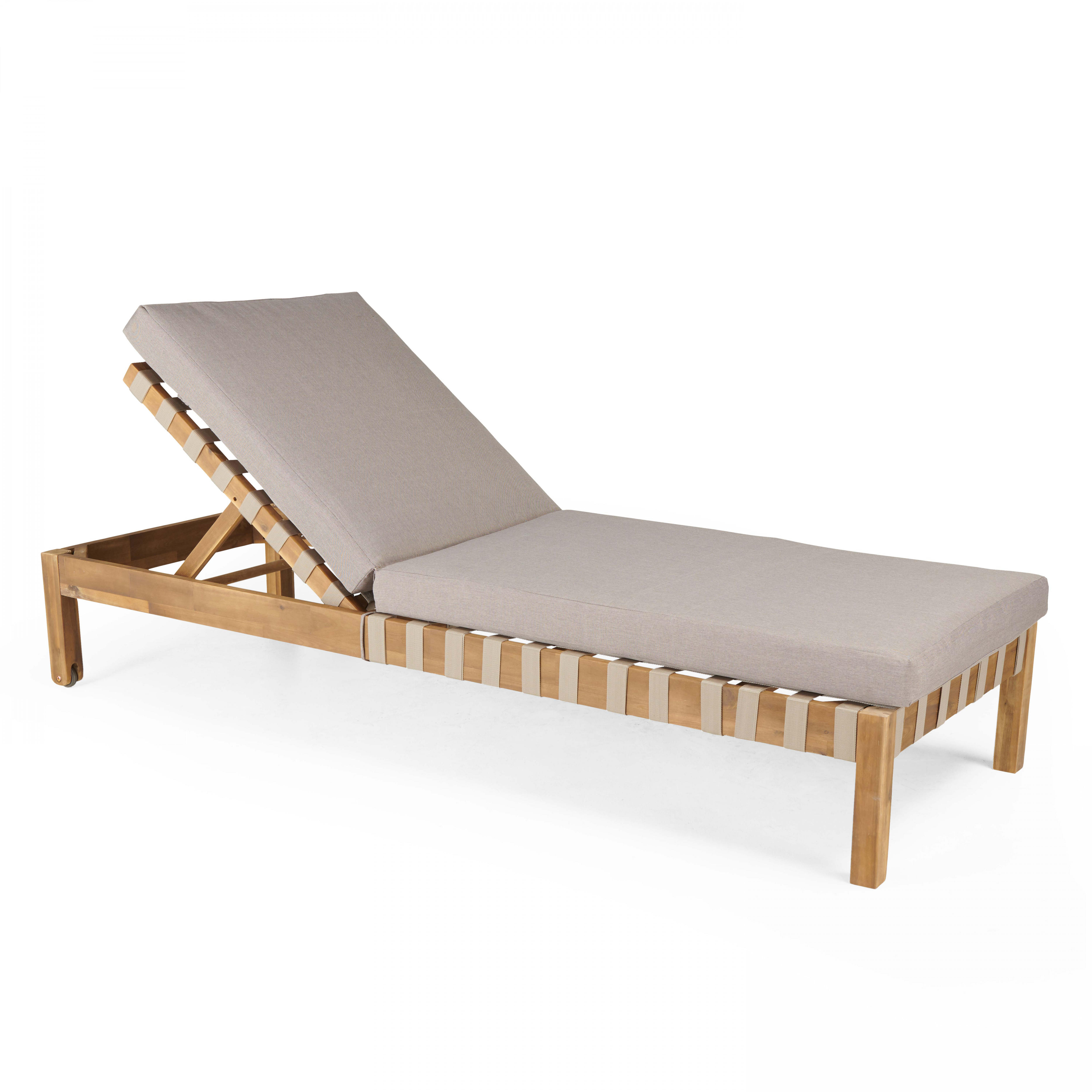 Bain de soleil en acacia avec coussin, inclinable 5 positions