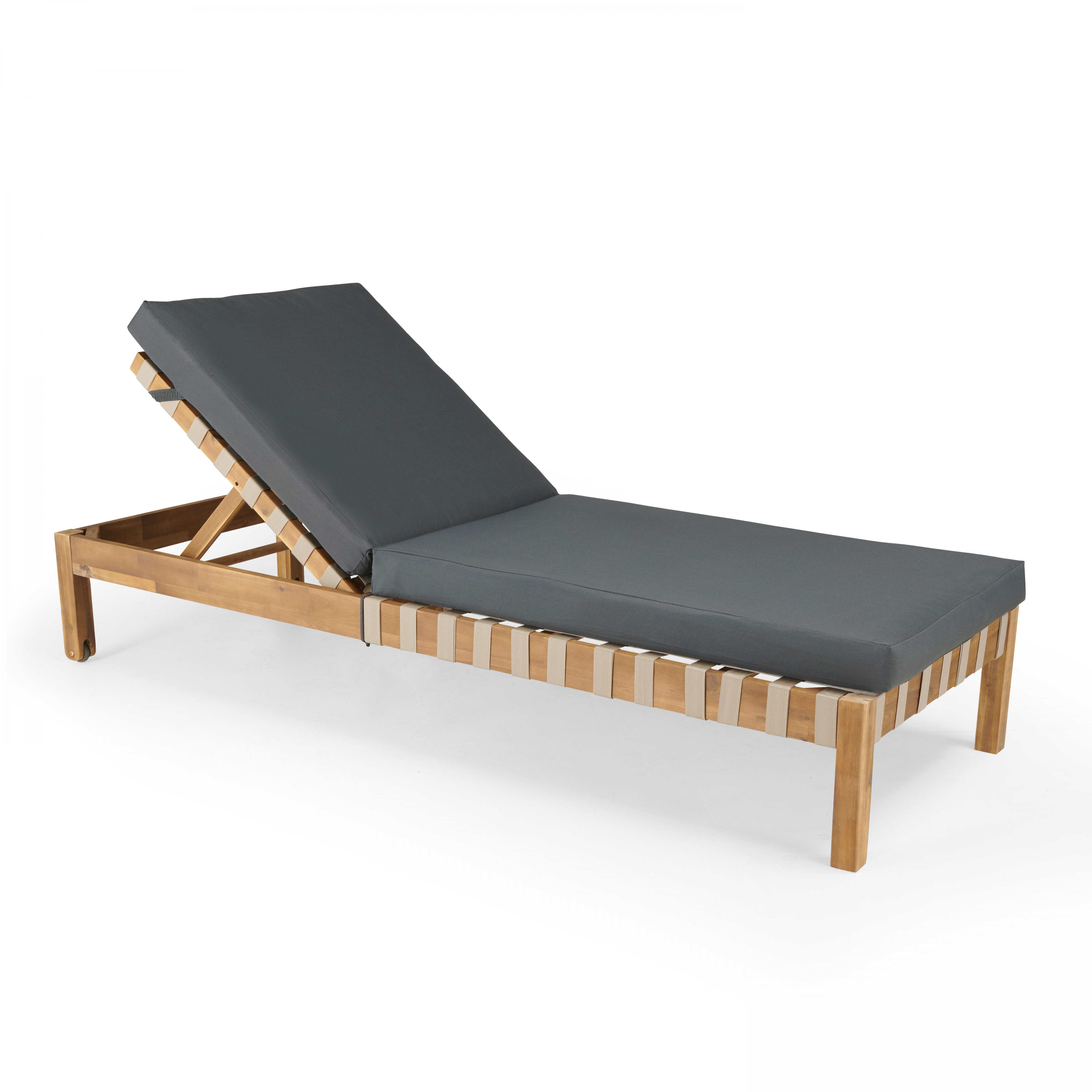 Bain de soleil en acacia avec coussin, inclinable 5 positions