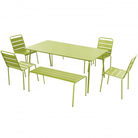 Table de jardin rectangulaire + 4 chaises + 1 banc métal | Oviala