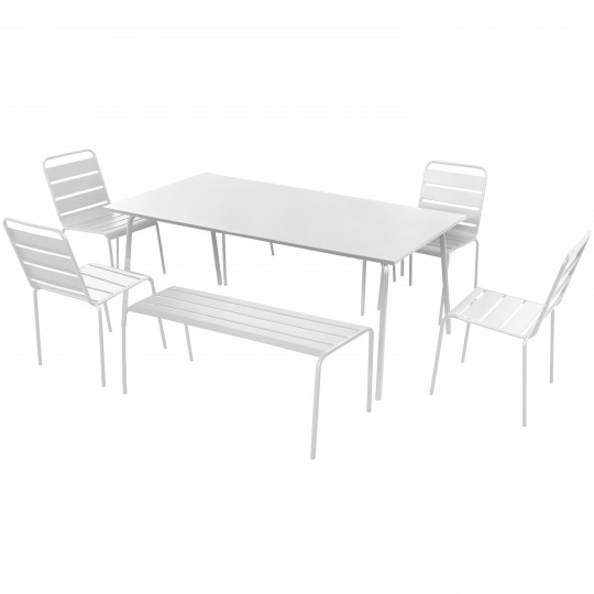 Table de jardin rectangulaire + 4 chaises + 1 banc métal | Oviala