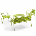 Salon de jardin 4 places en métal, 1 table basse, 2 fauteuils, 1 canapé