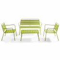 Salon de jardin 4 places en métal, 1 table basse, 2 fauteuils, 1 canapé