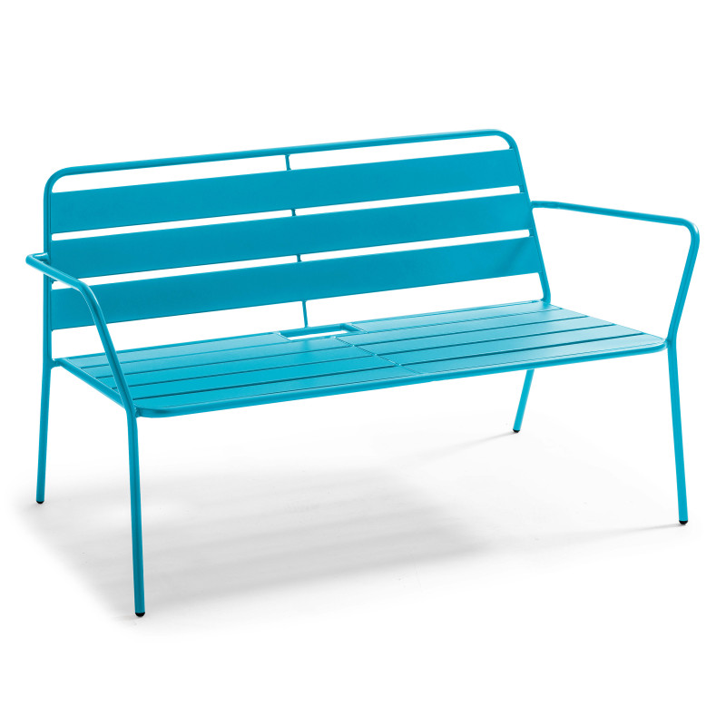 Salon de jardin 4 places en métal, 1 table basse, 2 fauteuils, 1 canapé