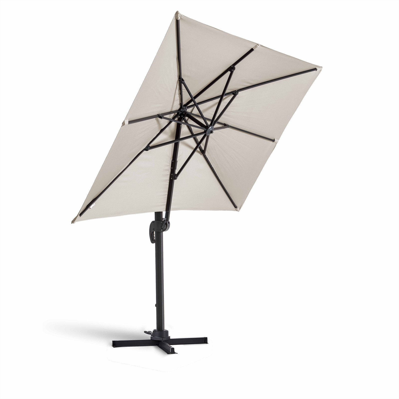 Ensemble parasol déporté rectangulaire 240g/m² rotatif 360 (2 x 3m) + 4 dalles lestées