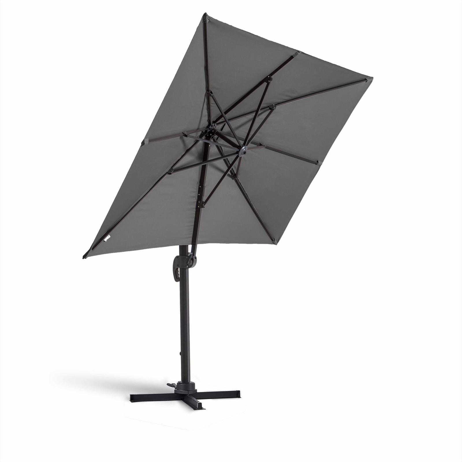 Ensemble parasol déporté rectangulaire 240g/m² rotatif 360 (2 x 3m) + 4 dalles lestées