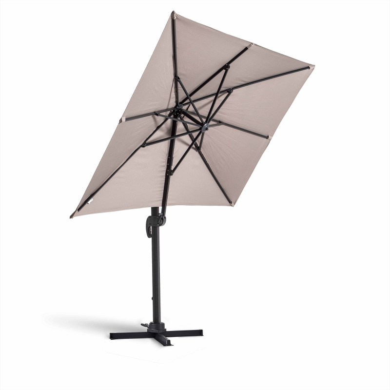 Ensemble parasol déporté rectangulaire 240g/m² rotatif 360 (2 x 3m) + 4 dalles lestées