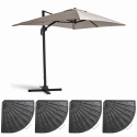 Ensemble parasol déporté rectangulaire 240g/m² rotatif 360 (2 x 3m) + 4 dalles lestées