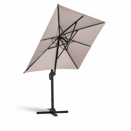 Ensemble parasol déporté rectangulaire 240g/m² (2x3m) rotatif 360° + 4 dalles à lester remplissables