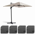 Ensemble parasol déporté rectangulaire 240g/m² (2x3m) rotatif 360° + 4 dalles à lester remplissables