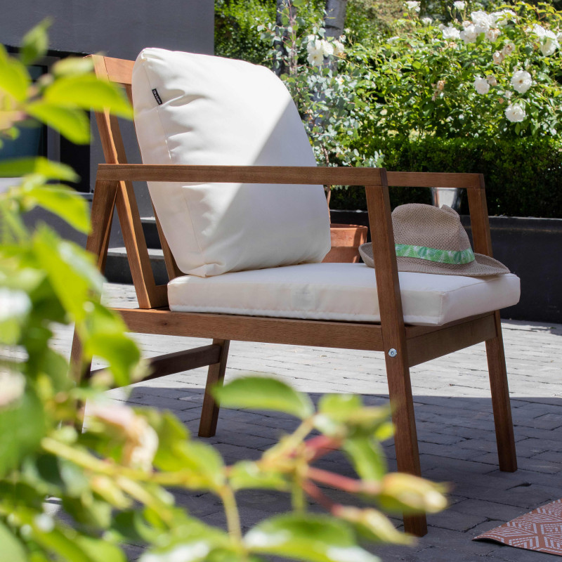 Salon de jardin en bois d'eucalyptus avec 1 canapé, 2 fauteuils et table basse (6/7)