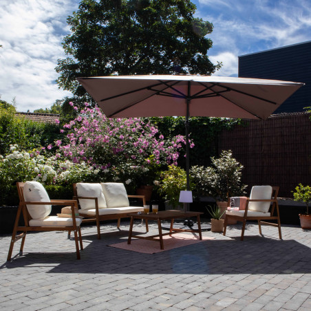 Ensemble parasol déporté rectangulaire 240g/m² (2x3m) rotatif 360° + 4 dalles à lester remplissables