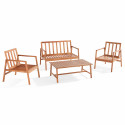 Salon de jardin en bois d'eucalyptus avec 1 canapé, 2 fauteuils et table basse
