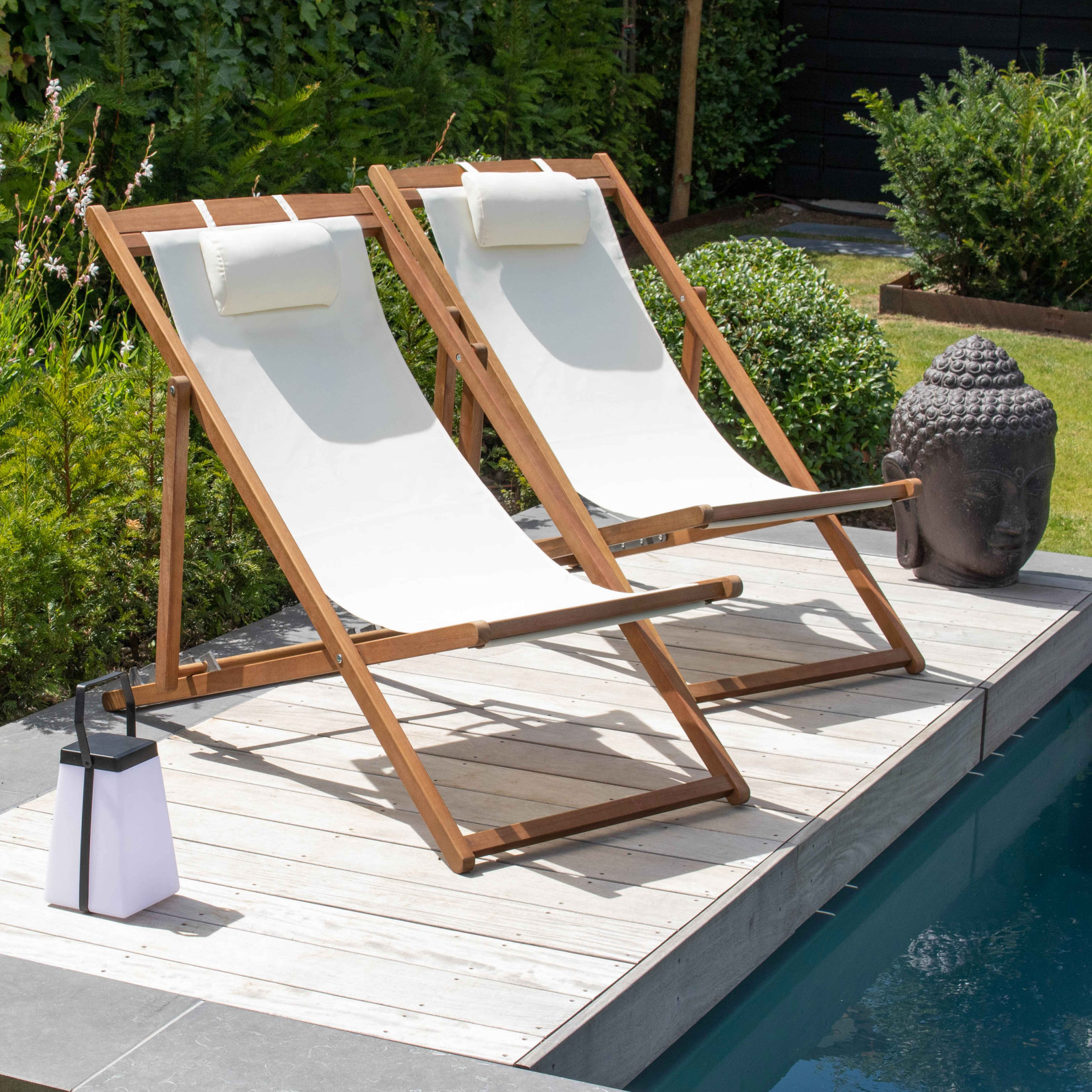 Lot de 2 chiliennes en eucalyptus inclinables