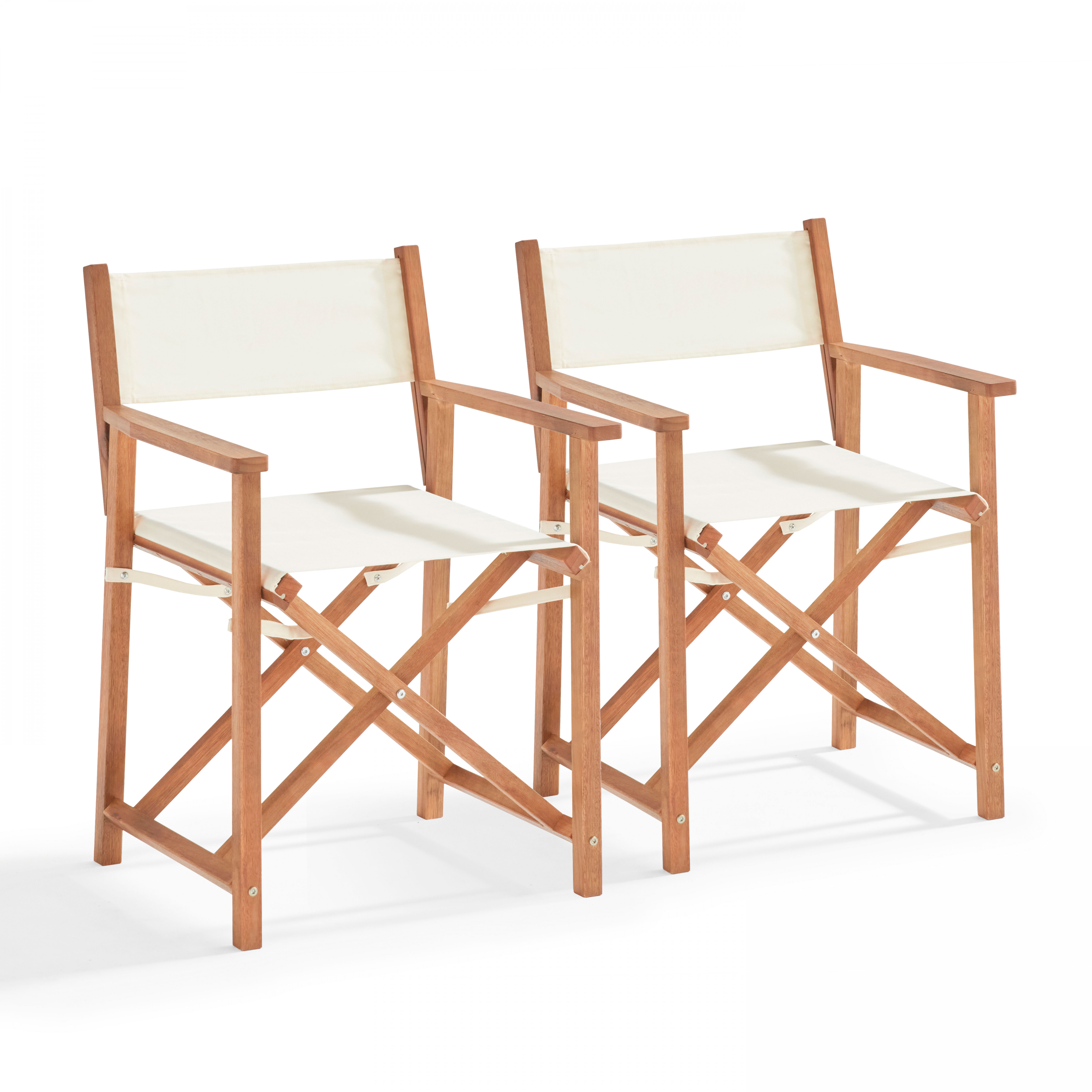 Lot de 2 chaises avec accoudoirs pliantes en bois d'eucalyptus + textilène