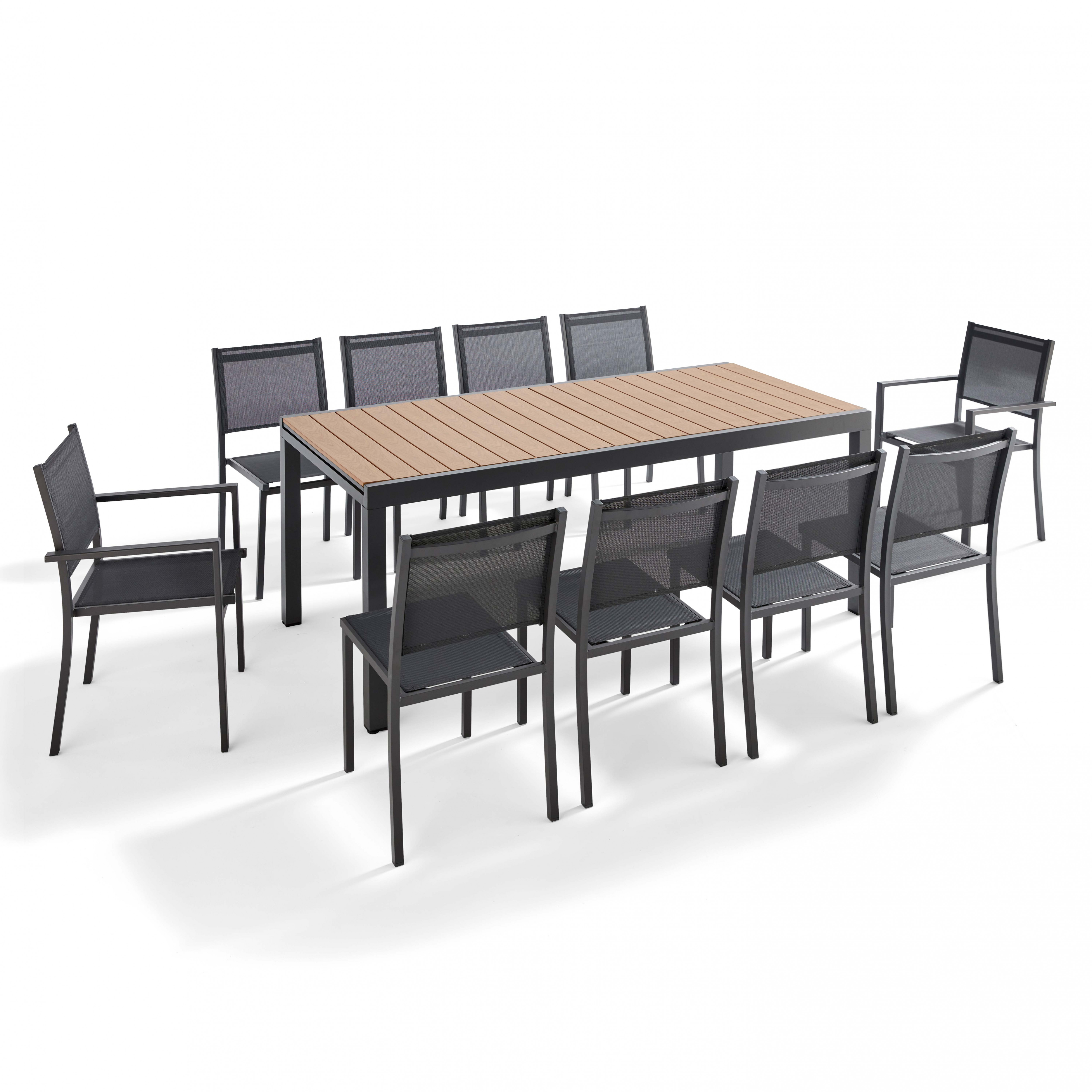 Table de jardin extensible 200/300 cm avec 8 chaises et 2 chaises avec accoudoirs