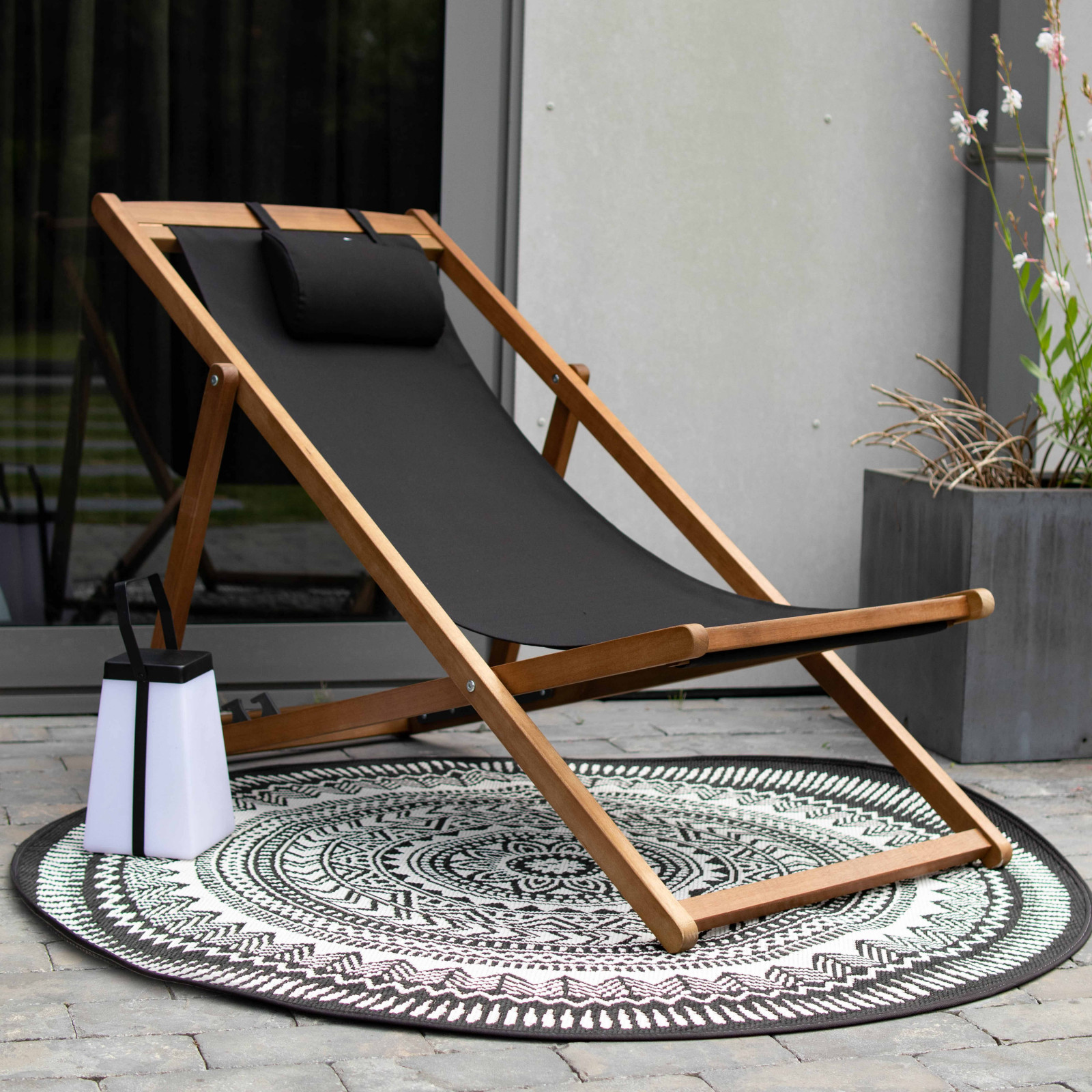 Tapis rond d'extérieur en polypropylène à motifs