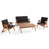 Salon de jardin en bois d\'eucalyptus FSC avec 1 canapé, 2 fauteuils et table basse