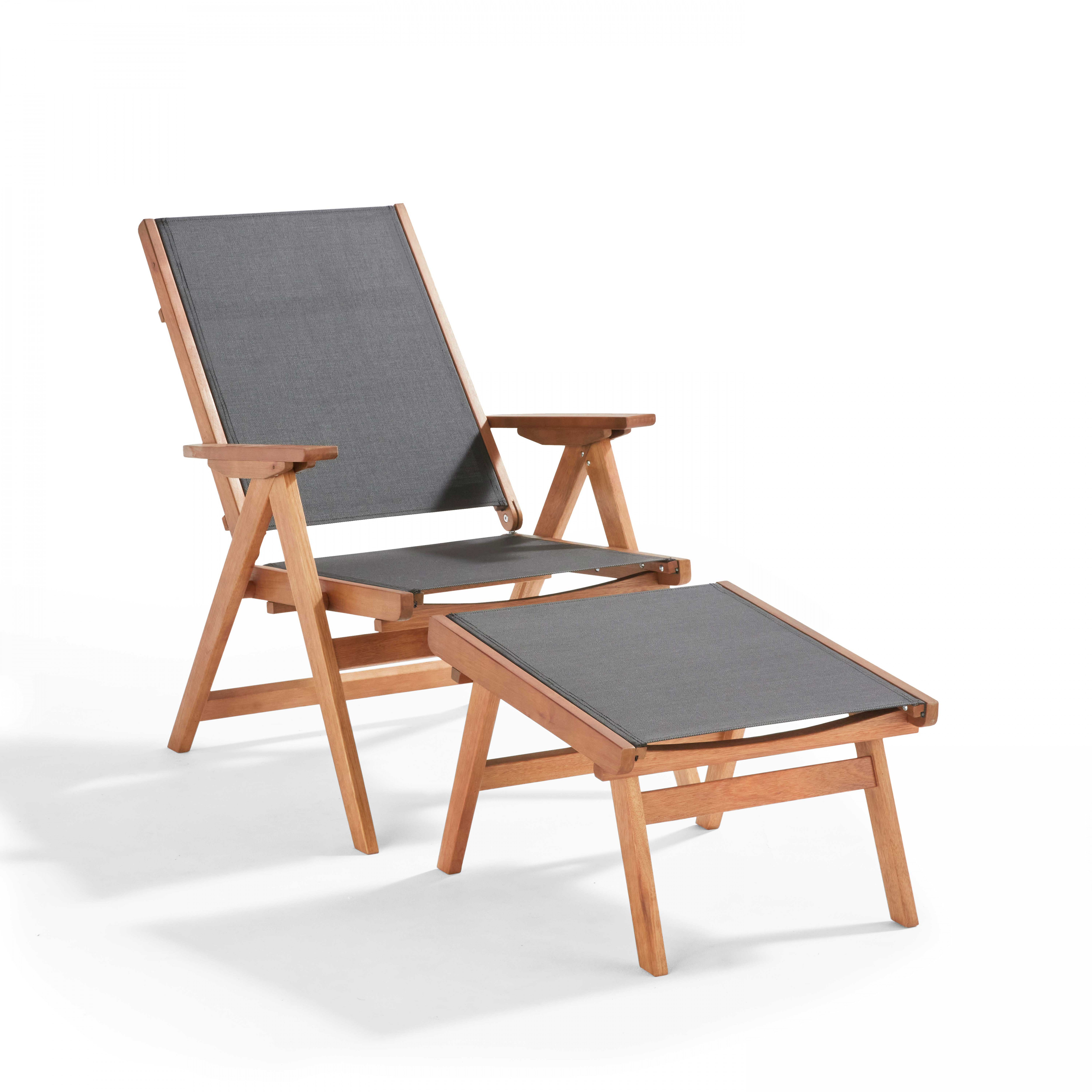 Fauteuil relax en bois d'eucalyptus avec repose-pieds