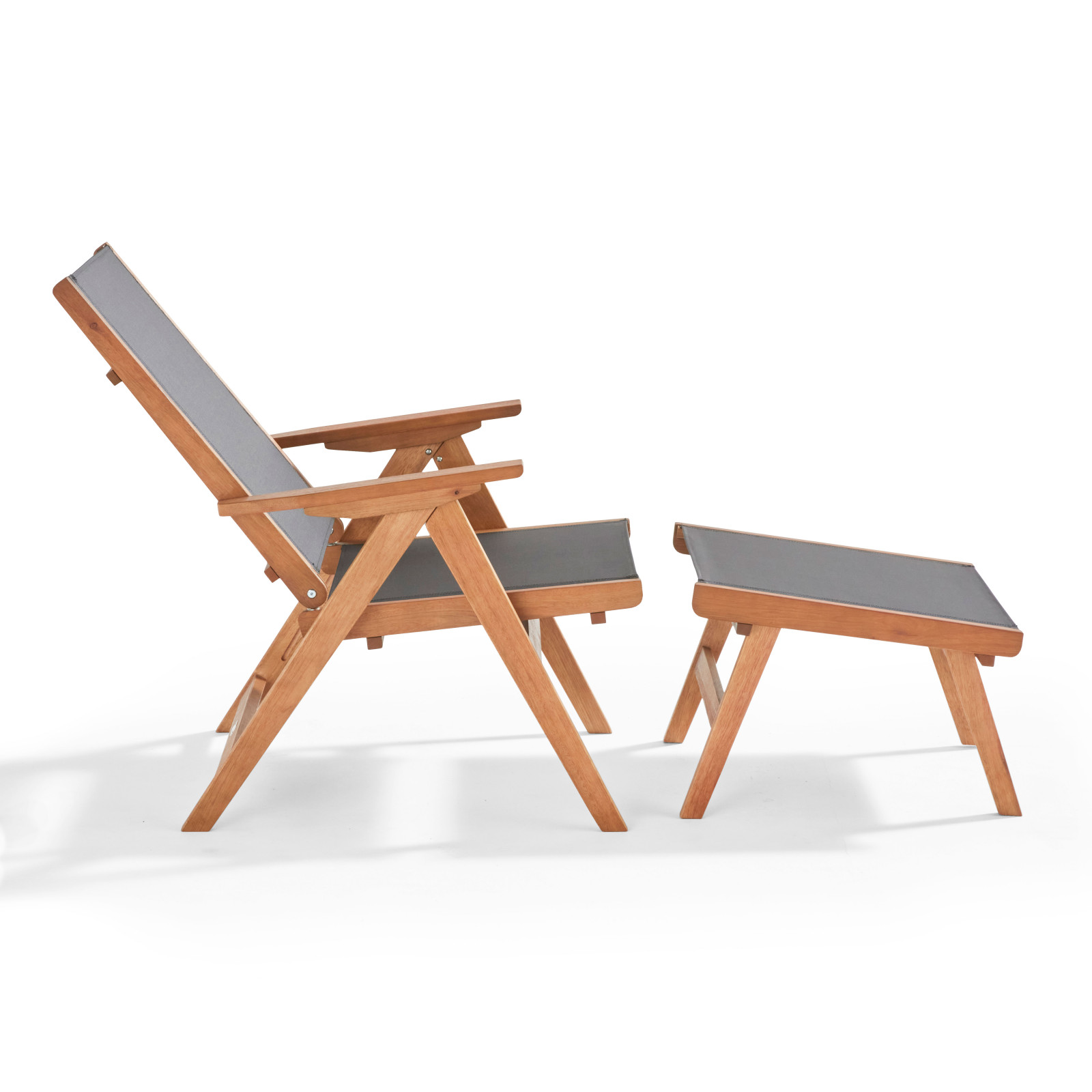 Fauteuil relax en bois d'eucalyptus avec repose-pieds