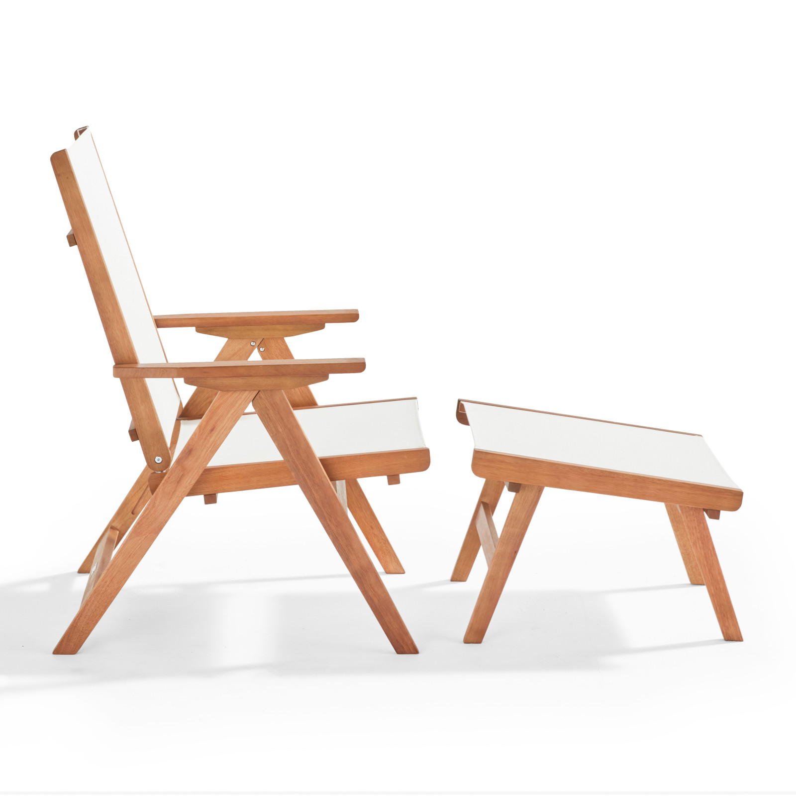 Fauteuil relax en bois d'eucalyptus avec repose-pieds