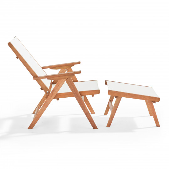 Fauteuil relax en bois d'eucalyptus avec repose-pieds