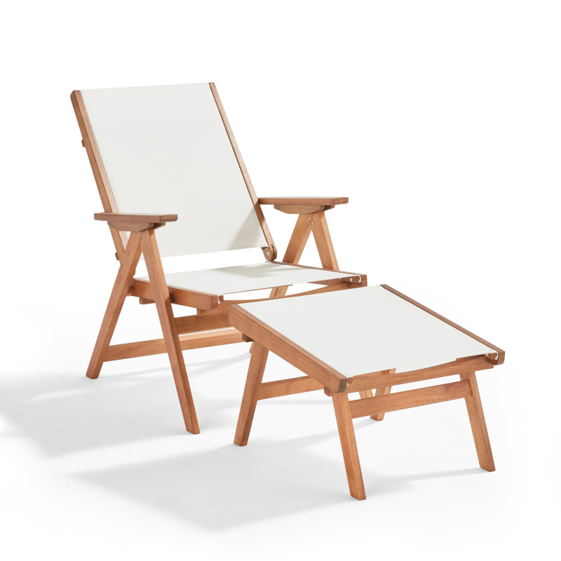 Fauteuil relax en bois d'eucalyptus avec repose-pieds
