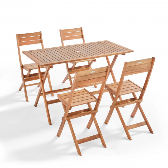 Table de jardin pliante en bois d'eucalyptus FSC® 140x70 cm et 4 chaises pliantes | Oviala