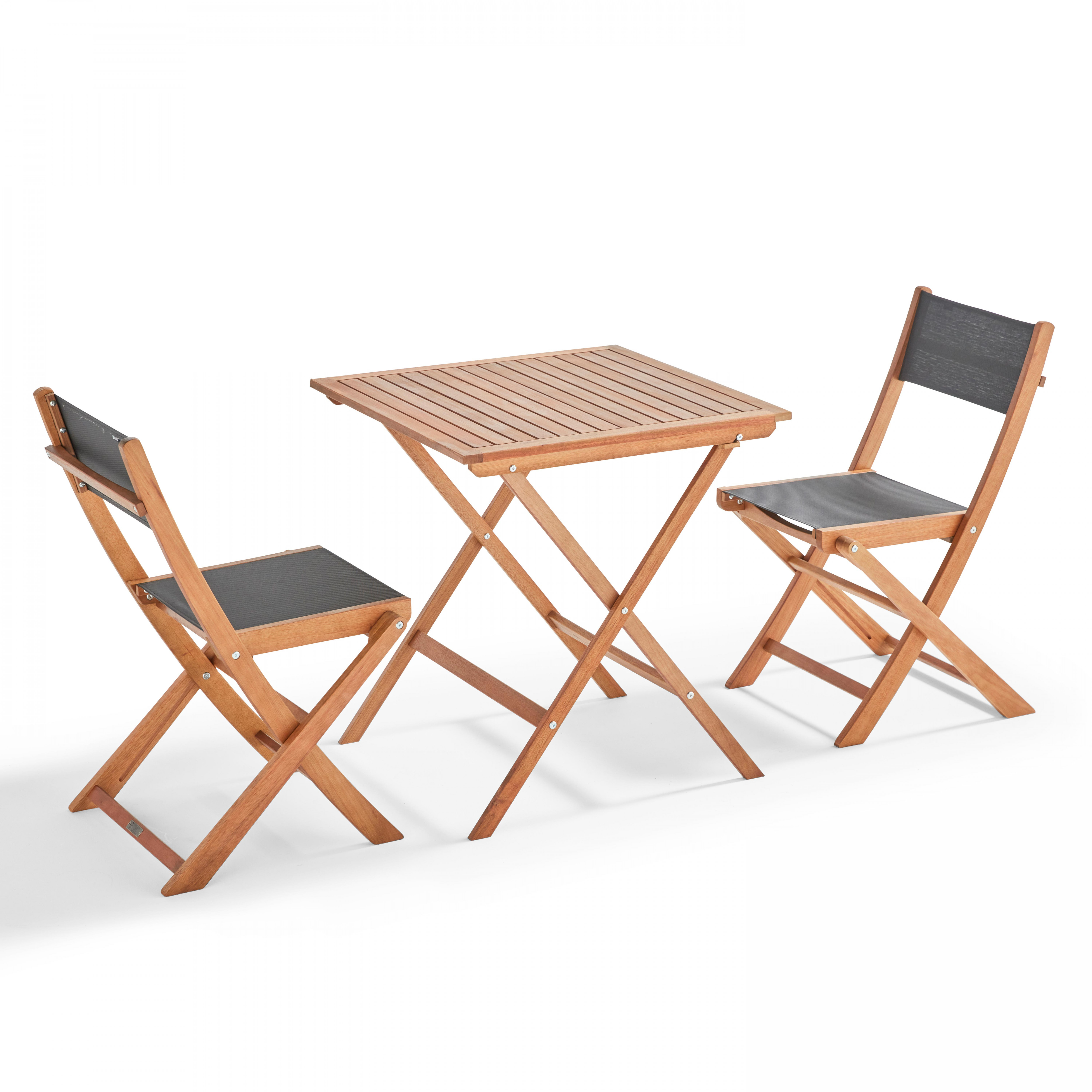 Ensemble table carrée pliante (70 x 70 cm) + 2 chaises pliantes