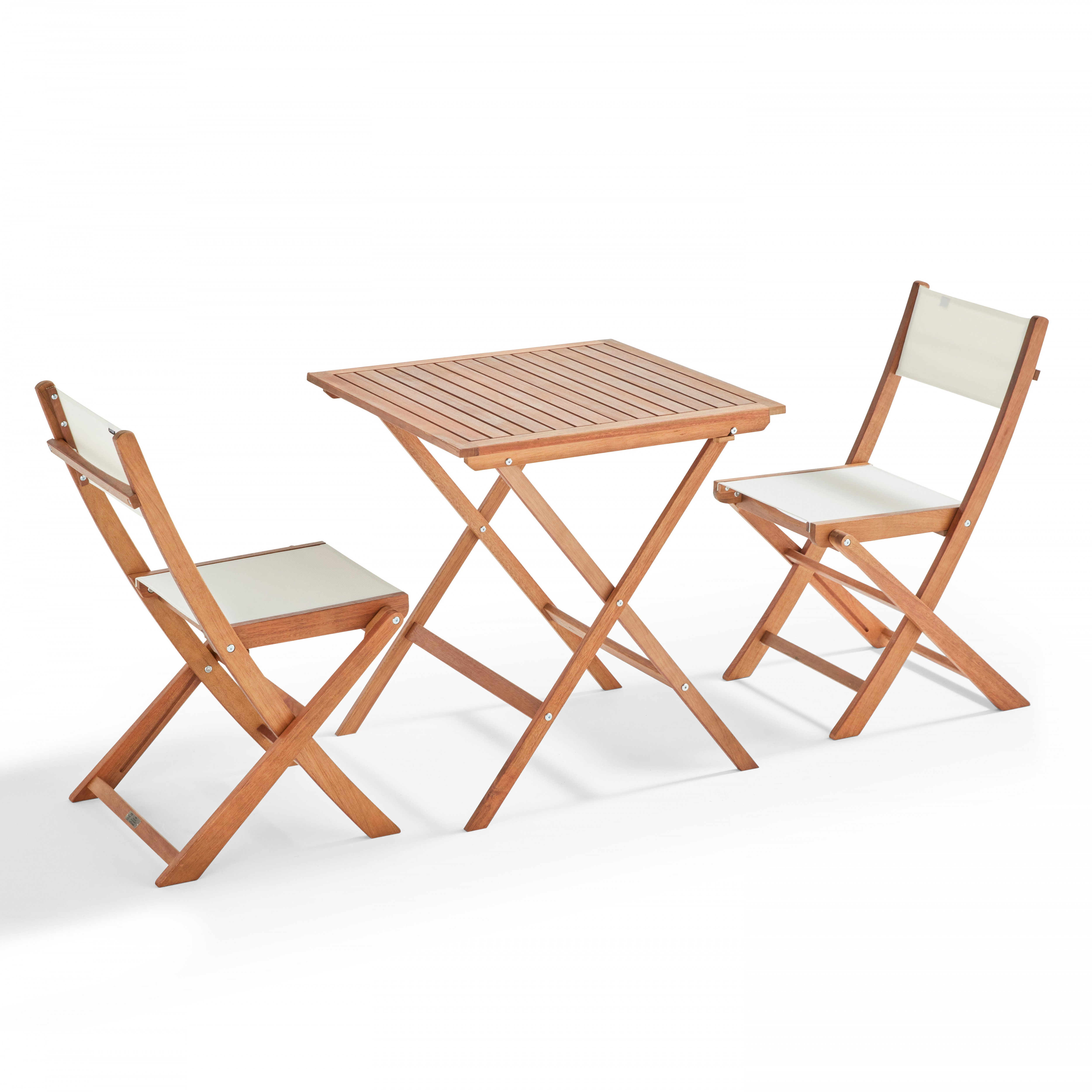 Ensemble table carrée pliante (70 x 70 cm) + 2 chaises pliantes