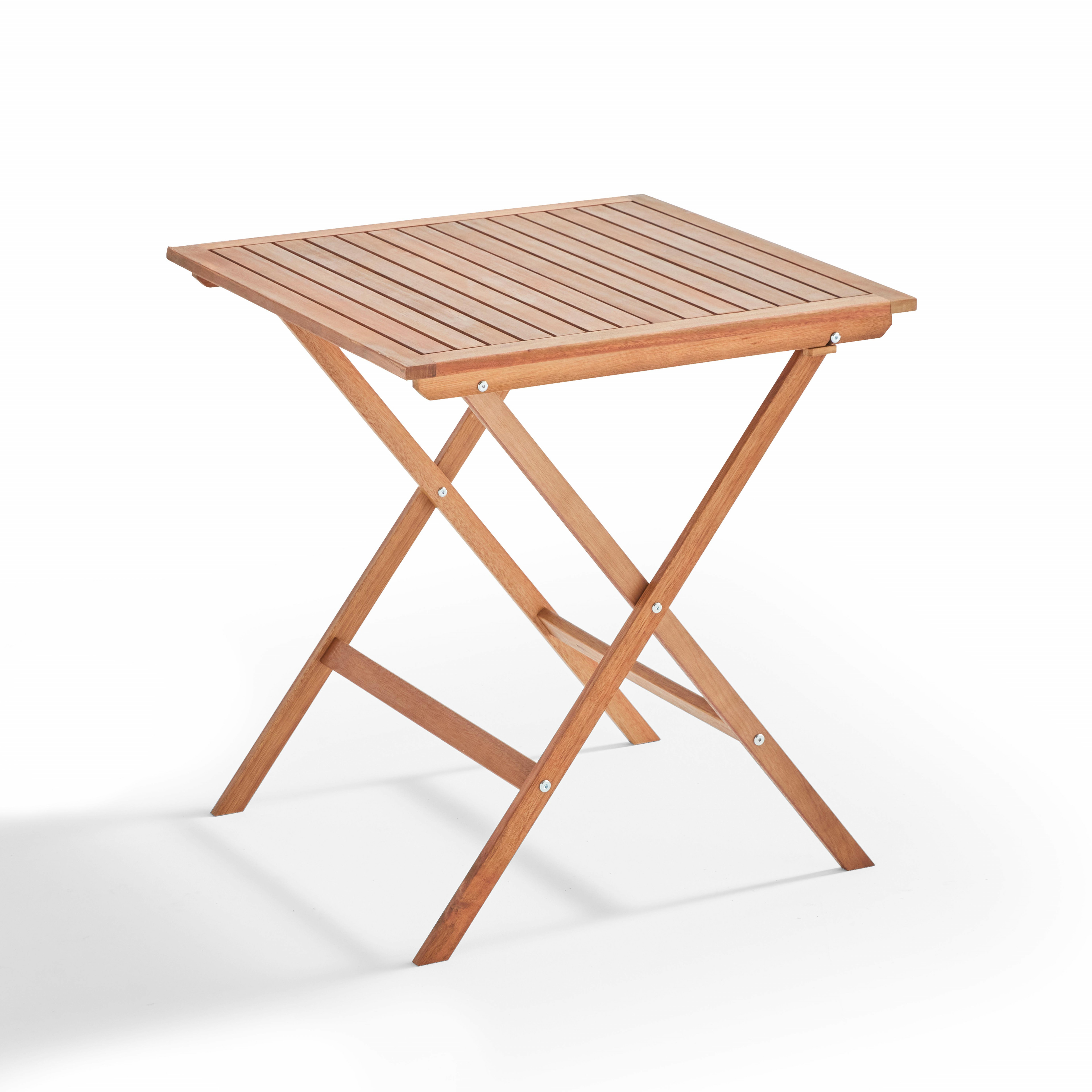Table de jardin carrée pliante 70 x 70 cm avec 2 chaises pliantes en bois  FSC® et textilène