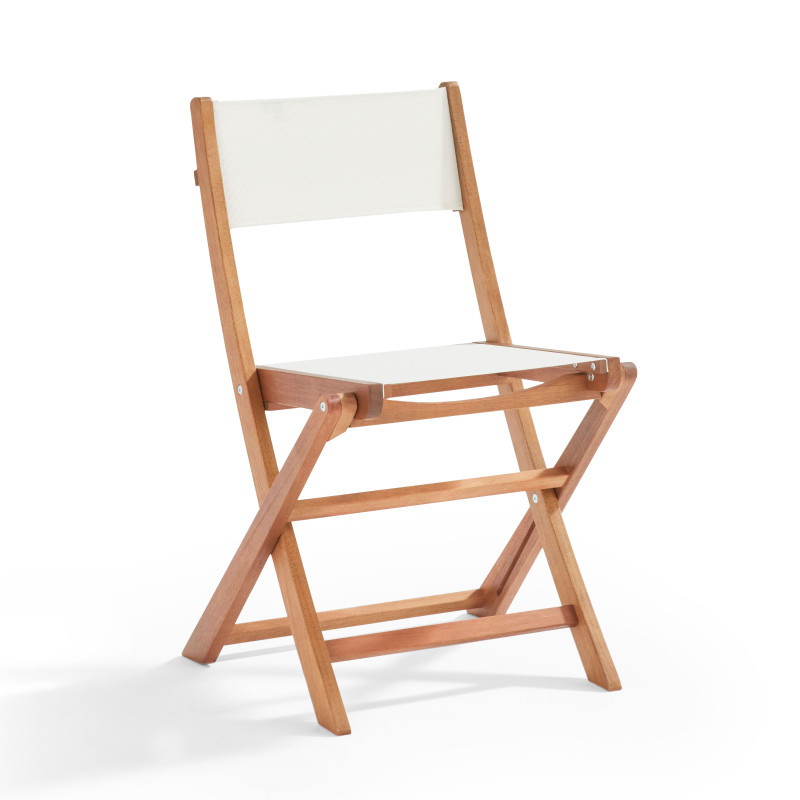 Ensemble table et 2 chaises pliantes en textilène et bois d'eucalyptus (3/5)