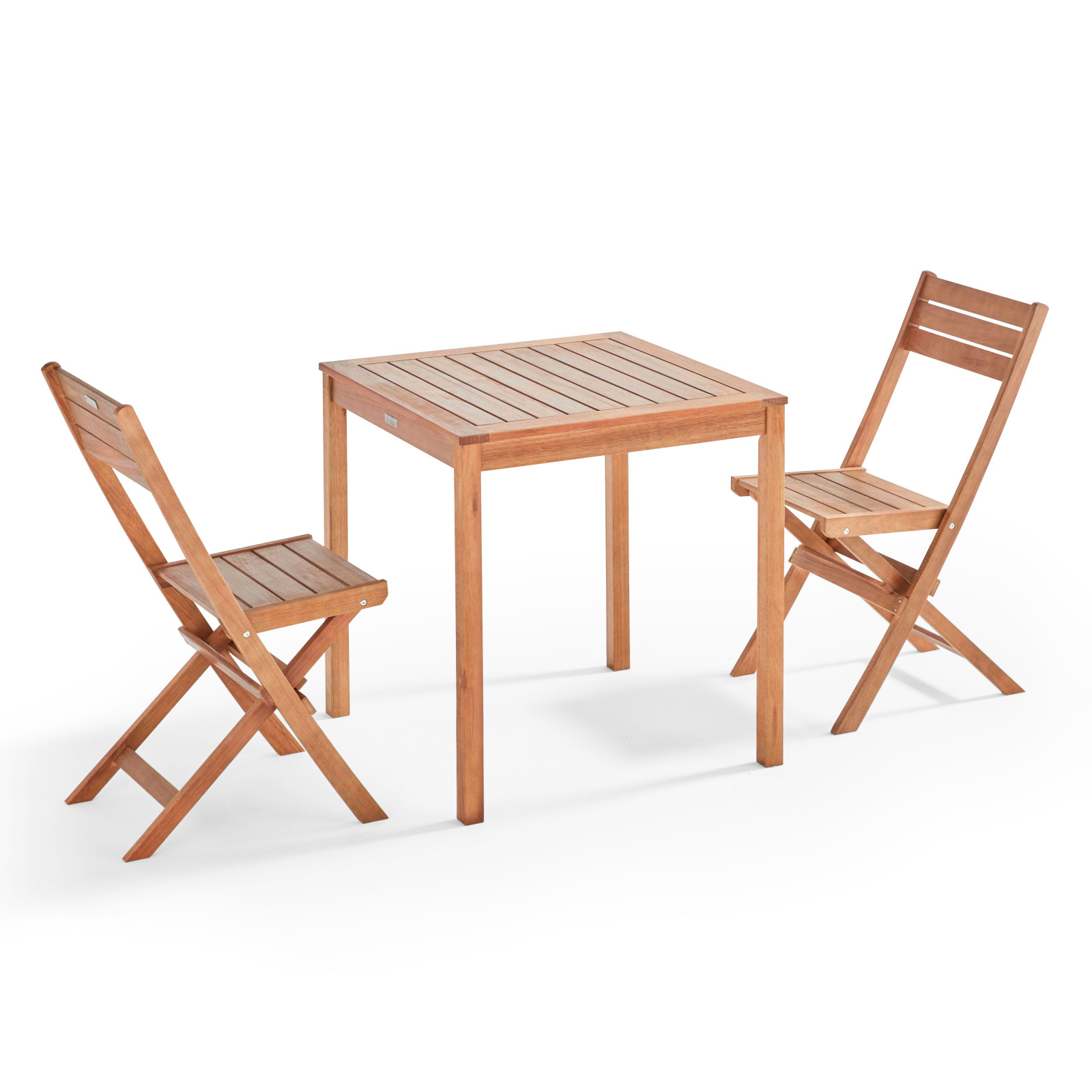 Ensemble table et 2 chaises pliantes en bois d'eucalyptus