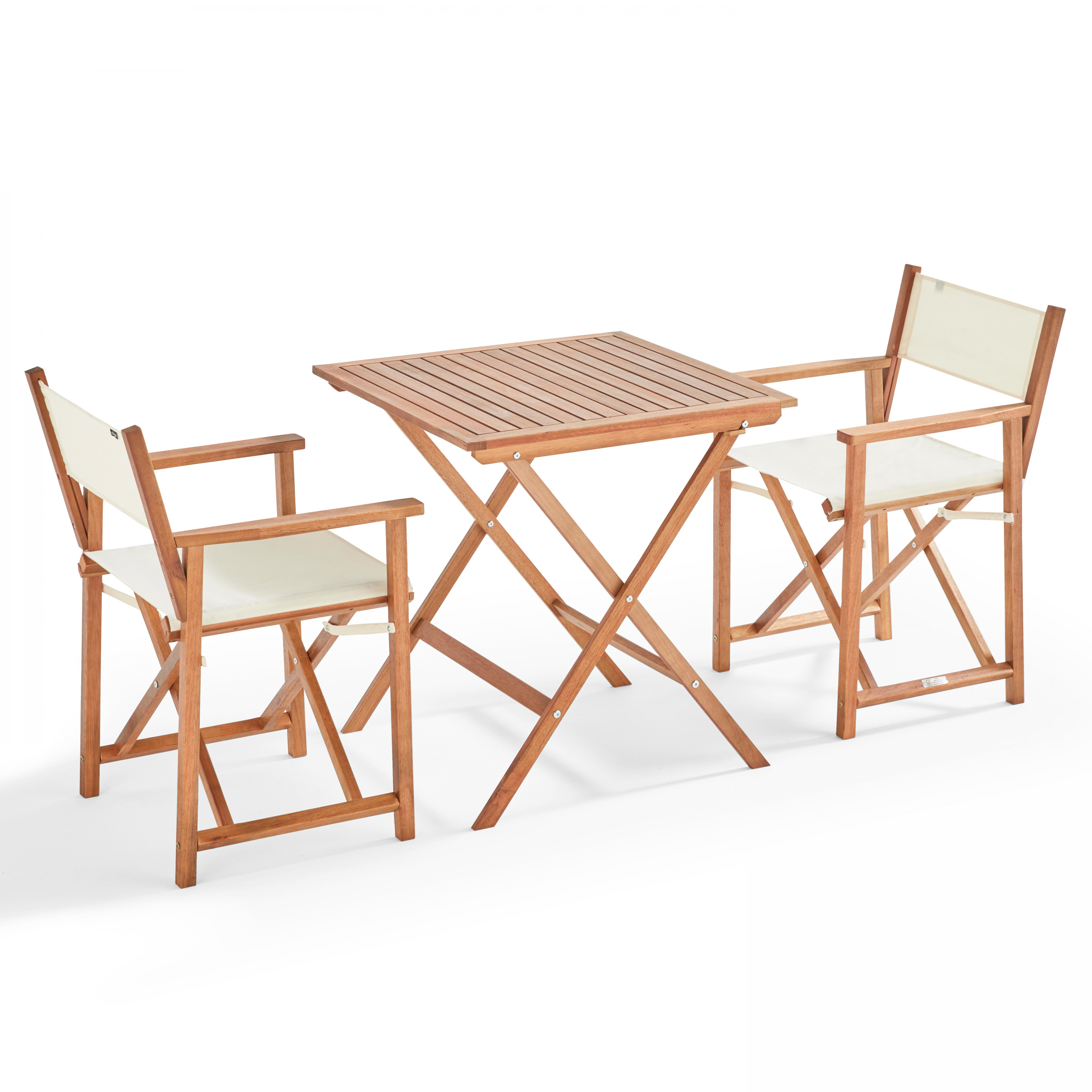 Table bistrot pliante carrée (70 x 70 cm) + 2 chaises avec accoudoirs pliantes