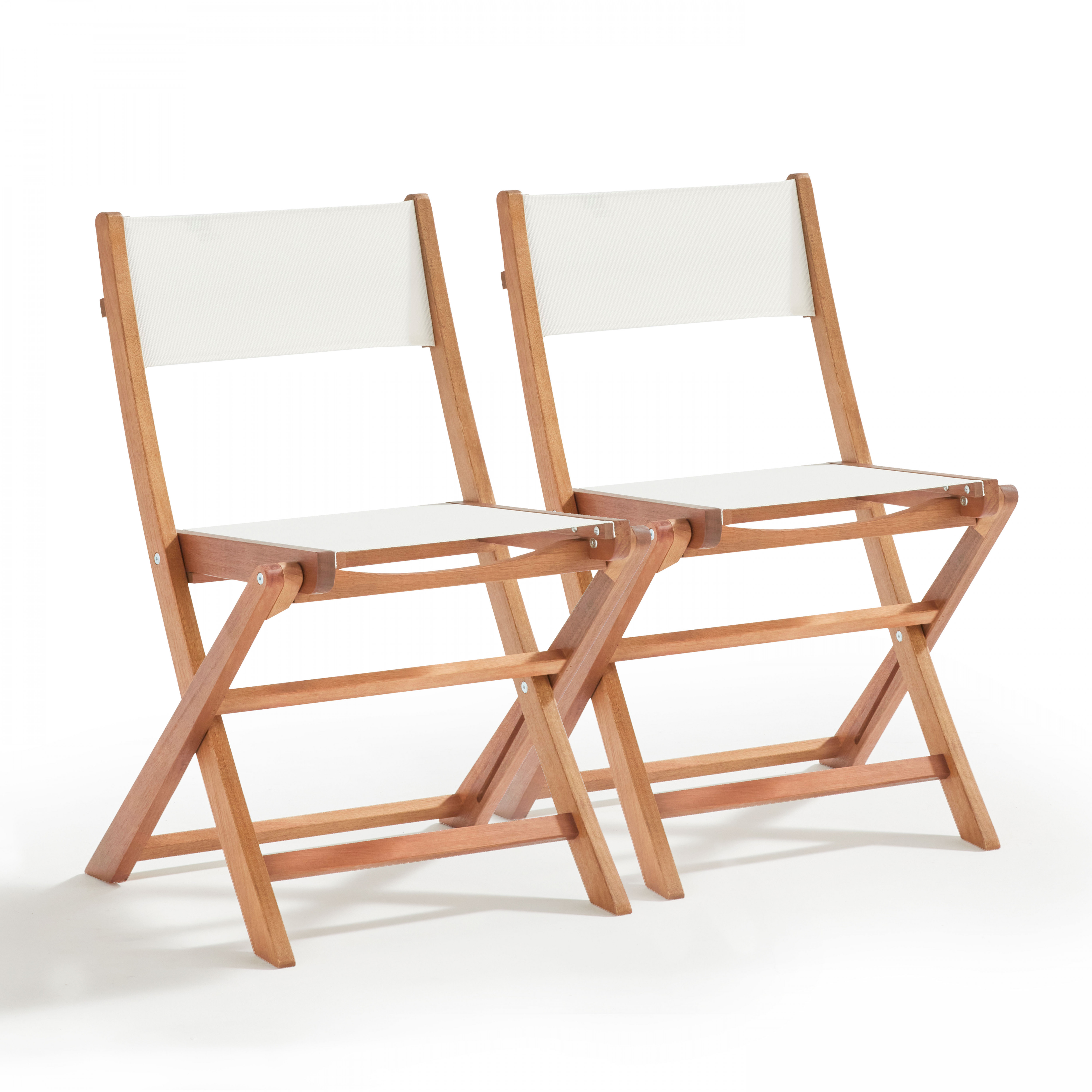 Lot de 2 chaises pliantes en bois d'eucalyptus + Textilène