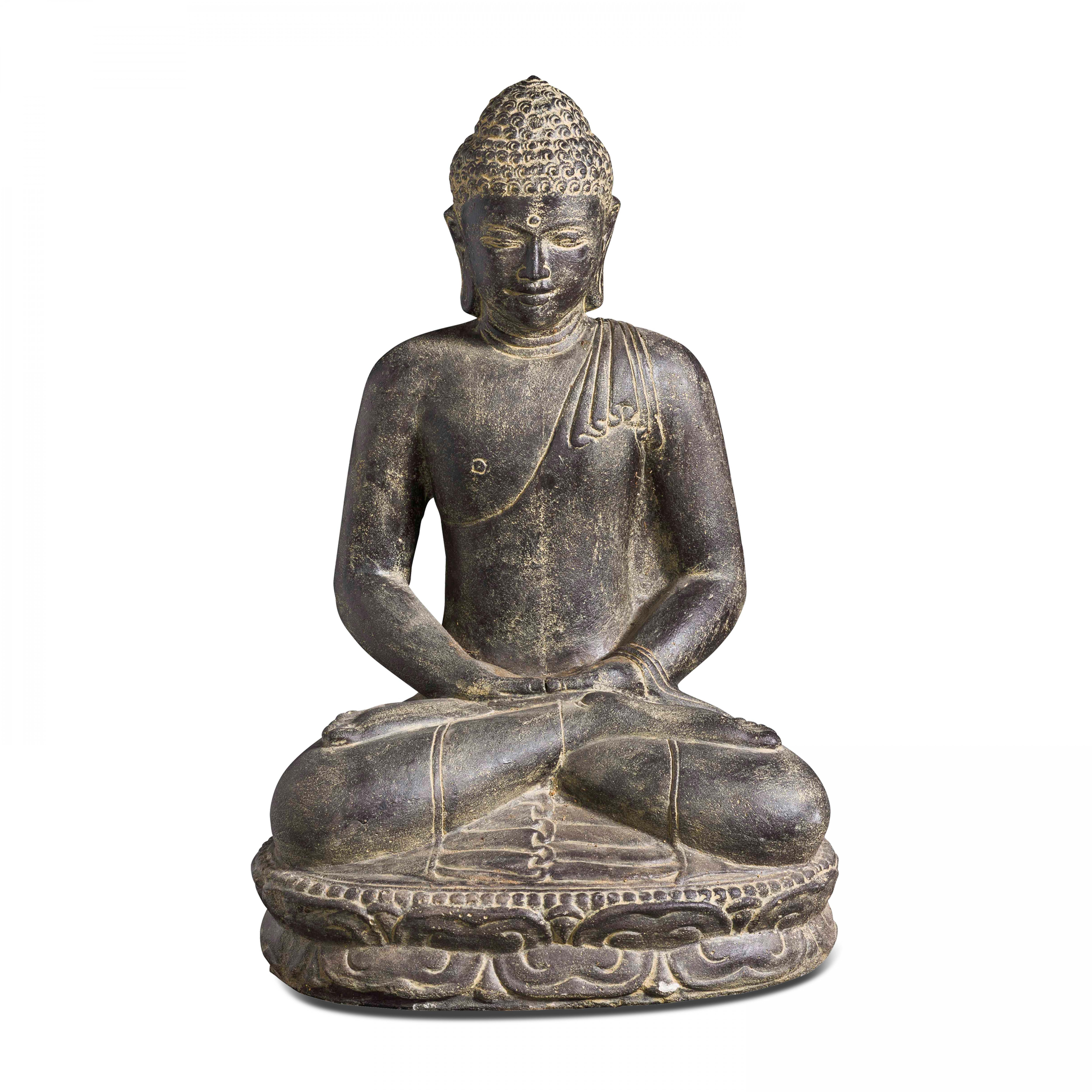 Statue de jardin bouddha assis en pierre 60cm