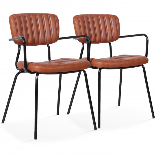 Chaises effet cuir et métal avec accoudoirs - Lot de 2 | Oviala