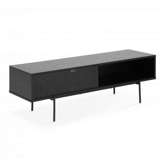 Meuble TV noir et effet bois 140 cm | Oviala