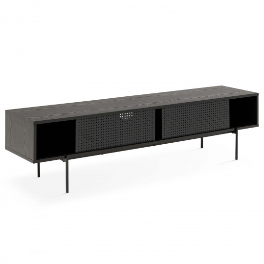 Meuble TV noir et effet bois 180 cm | Oviala