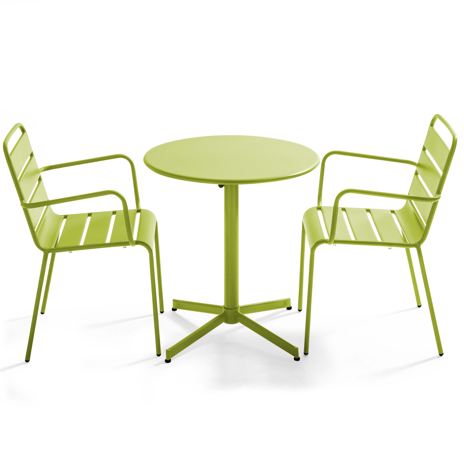 Table de jardin bistrot rabattable en métal ⌀70cm et 2 fauteuils