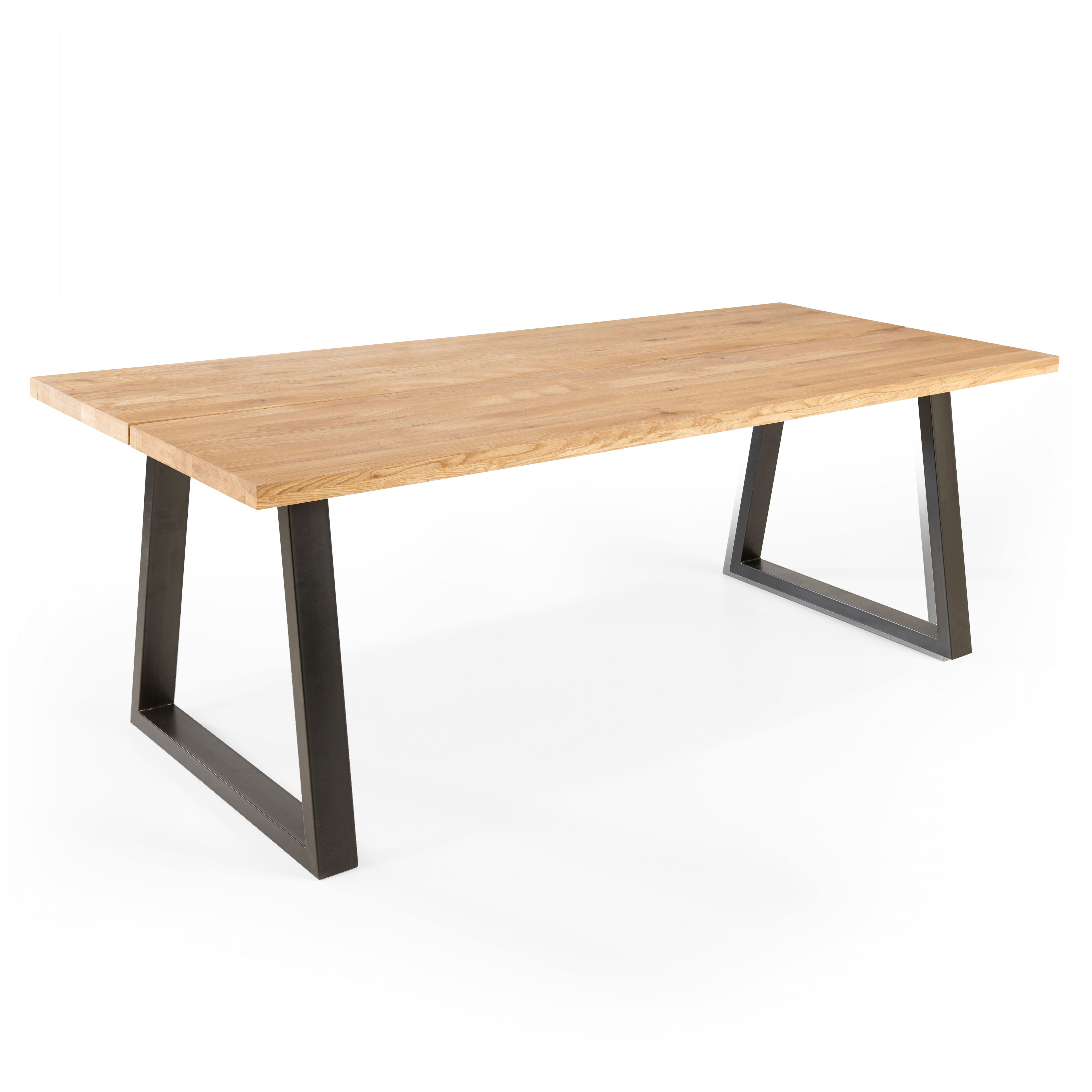 Table rectangulaire en chêne avec pieds en forme de trapèze