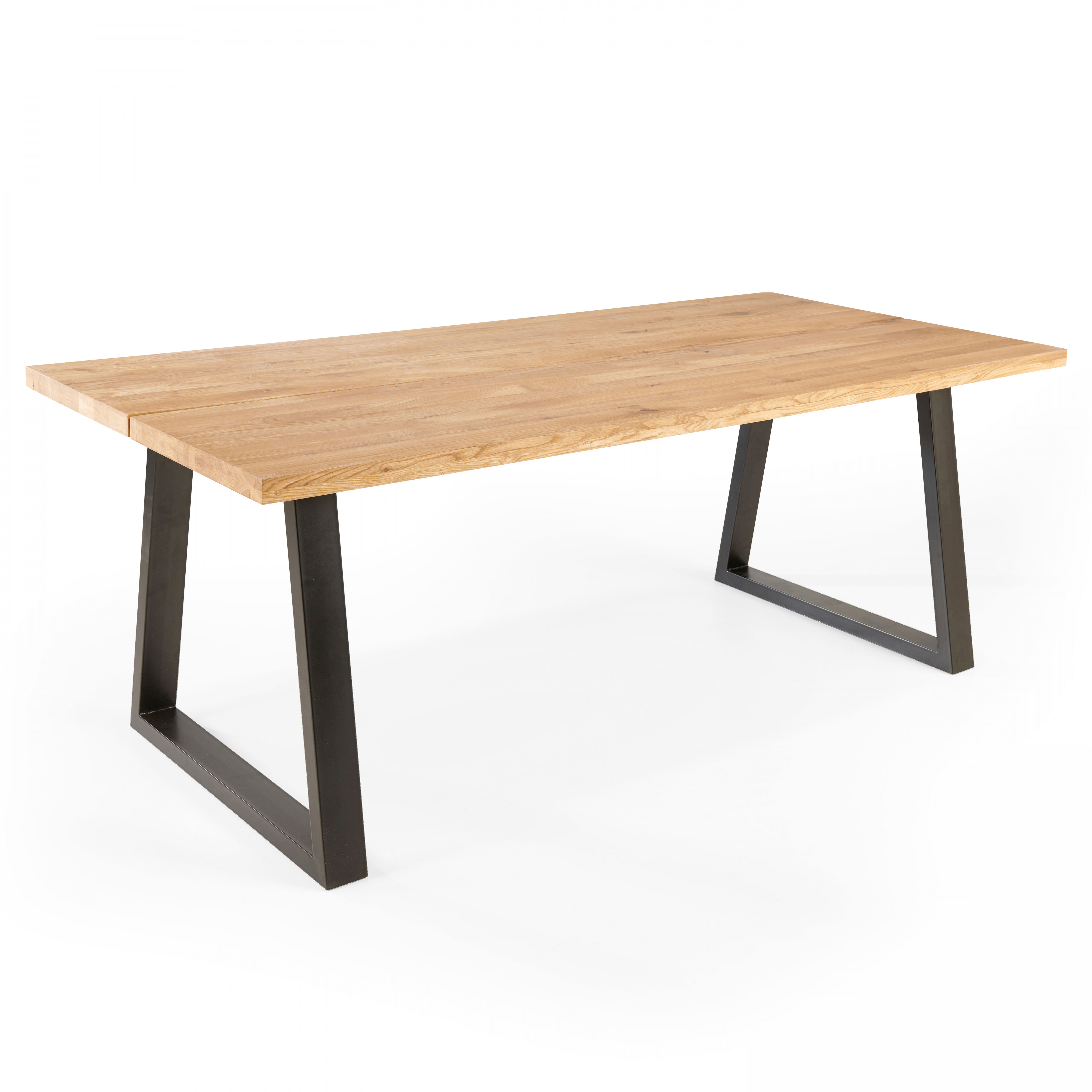 Table rectangulaire en chêne avec pieds en forme de trapèze