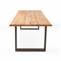Table rectangulaire en chêne avec bords irréguliers et pieds en forme de U