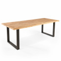 Table rectangulaire en chêne avec bords irréguliers et pieds en forme de U