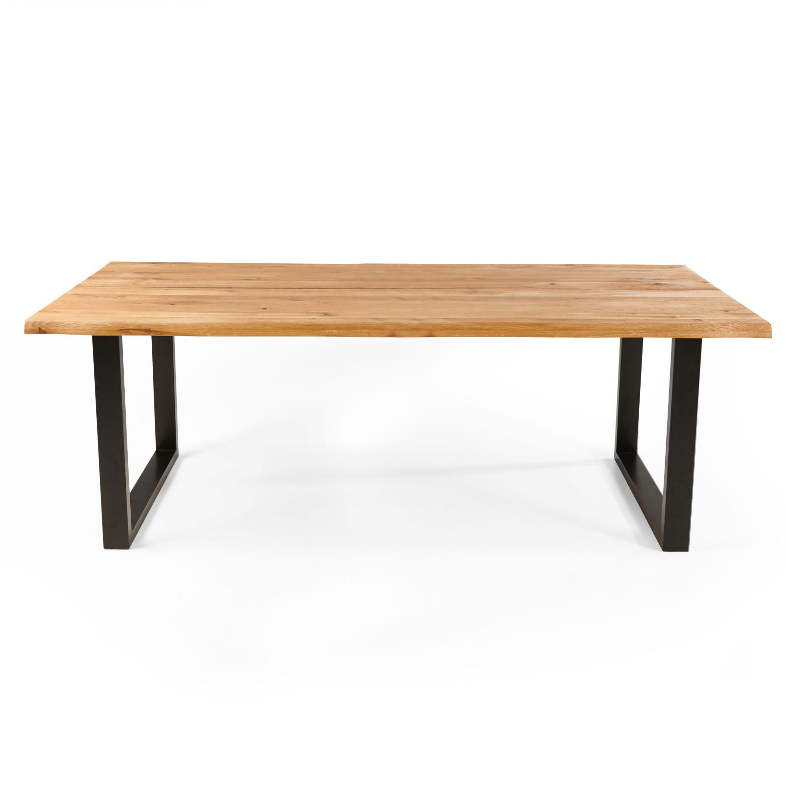 Table rectangulaire en chêne avec bords irréguliers et pieds en forme de U