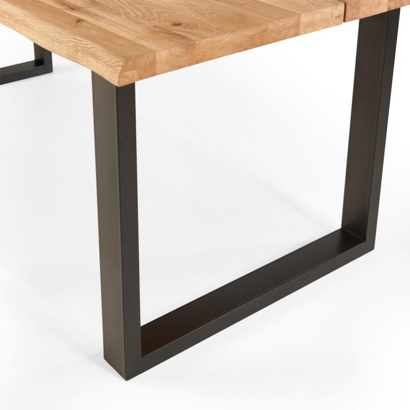 Table rectangulaire en chêne avec bords irréguliers et pieds en forme de U (5/6)