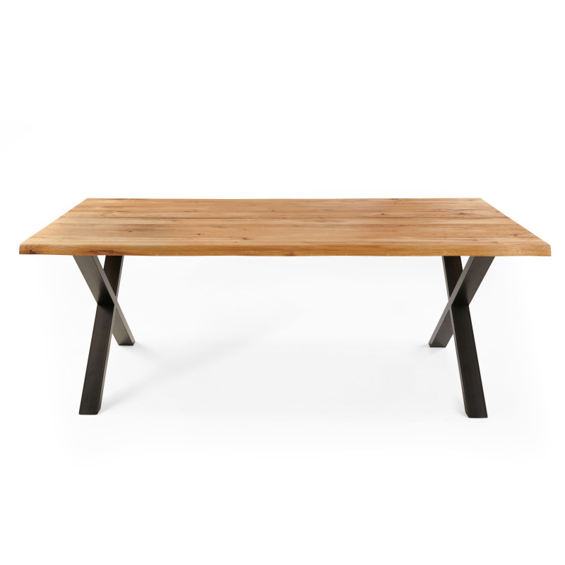 Table rectangulaire en chêne avec bords irréguliers et pieds en forme de croix (2/6)