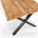 Table rectangulaire en chêne avec bords irréguliers et pieds en forme de croix