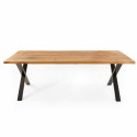 Table rectangulaire en chêne avec bords irréguliers et pieds en forme de croix