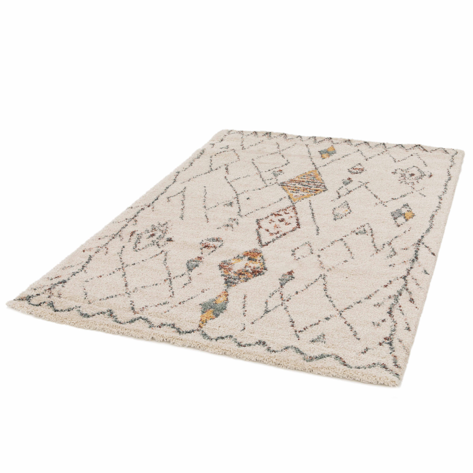 Tapis rectangulaire en polypropylène à poil long motif ethnique